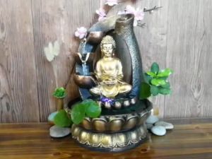 Tiểu cảnh hòn non bộ bể cá mini để bàn trang trí chất liệu composit cao cấp - Phật cuốn vàng 16064A