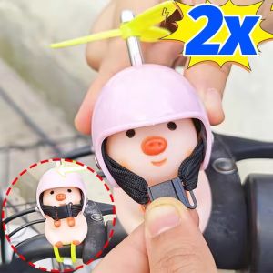 2PCS Cute Pig With Helmet Motorcycle Bicycle Handlebar Decoration Car Interior Dashboard Ornament Cartoon Doll Auto Accessories