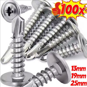 100Pcs Self-Tapping Sheet Metal Screws 410 Stainless Steel Truss Head High-Strength Quick Tapping Tek Screws Lath to Metal