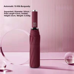 Automatic Folding Umbrella Large Size Black Glue Sunshade UV Protection Reinforced Sunny Rain Umbrella Macaron Color Fiberglass