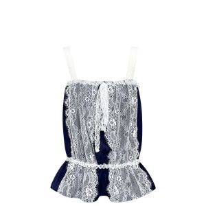 VKSOD | French Sweet and Spicy Style Lace Patchwork Tank Top High Waist Drape Wide Leg Pants Two-Piece Set
