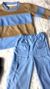 Setelan cargo anak perempuan lucu 5 6 tahun motif salur