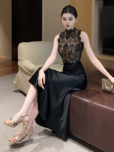 SHANGSHA | Elegant and Luxurious Black Lace Dress Set