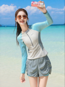 XTEP | Women Long Sleeve Modest Separated Swimwear Square Leg Slimming Tummy Covering