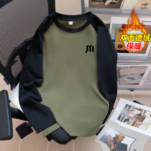 Áo Thun Dài Tay Dày Ấm Áp Mùa Đông Cho Nam Áo Lót Lông Cừu Rộng Rãi Áo Chui Đầu Cổ Tròn in Chữ Thời Trang Thường Ngày