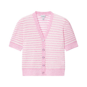 Juicy Couture | Pink and White Striped V-Neck Knit Cardigan