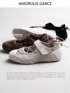 AMOROUS GARCE Thick Heel Mary Janes Womens Shoes Magic Tape Ballet Style Sporty Casual Low Cut T-Strap Slip-On Shoes