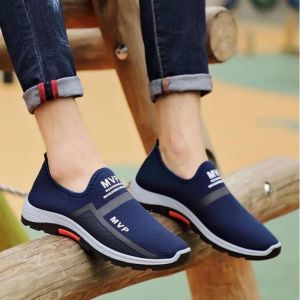 Men Summer Korean Fashion Mesh Breathable Slip On Loafers Black Rubber Shoes Comfortable Flat Casual Walking Shoes For Men On Sale