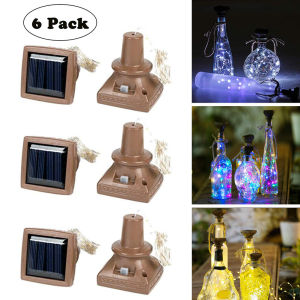 6pcs Solar Wine Bottle Lights 20 LED Outdoor Solar Fairy String Lights Mini Copper String Lights for Wine Bottles with Cork