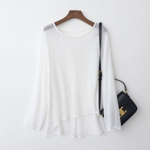 New Chinese Style Retro Lightweight Long Sleeve Womens T-Shirt Summer New Chiffon Hollow Design Sensation Sunscreen Top