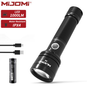 Mijomi Flashlight A6 1000 Lumens high Brightness 228m Beam Distance Samsung LED 18650 Rechargeable Flashlight for Industry use Easy Control 3 Lighting Modes Waterproof flashlight Torch Light Lamp