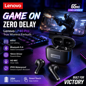 Lenovo | Lenovo LP40 Pro Bluetooth Earbuds Low Latency Touch Control HD Call Waterproof Wireless Headset for Gym Workout Commuting Gaming
