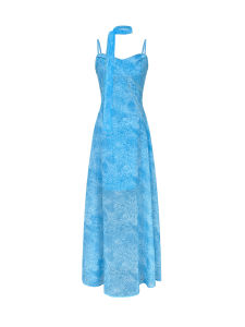 ZHENMANZI | French Blue Halter Neck Dress Women Summer New High Waist Slim Long Skirt Sweet Style No Sleeve Polyester Fiber A-Line Dress
