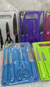 Talenan Set Plastik + Pisau 5 IN 1 / Pisau Talenan Gunting set