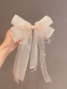 Elegant Butterfly Knot Hair Clip with Sash High Quality Glass Bead for Back of Head Fashionable Hair Accessories