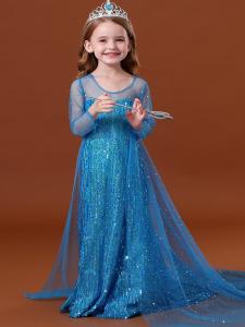 ชุดเจ้าหญิงเอช้า ฤดูใบไม้ร่วง/ฤดูหนาว เสื้อผ้าเด็กหญิง ชุดเจ้าหญิงเอช้า กระโปรงยาวคลุมเข่า ชุดเจ้าหญิงเอช้า ชุดราตรี