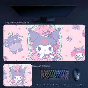 Sanrio | Girl Office Leather Table Pad High-value Desktop Hello Kitty Kuromi Leather Mouse Pad Cute Large Size 90x45cm Non-slip Mouse Pad