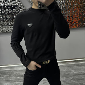 Fashionable round Neck Long Sleeve Base Shirt for Men Casual Spliced Comfortable T-Shirt Urban Style Autumn New Arrival