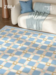 ZHIBAIJIA | Blue Grid Retro Bauhaus Cream Style Carpet