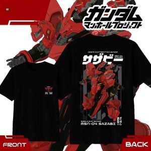 Bandai | Anime GUNDAM MSN-04 Sazabi Pure Cotton T-shirt 2026 Summer Mens and Womens Fashion Casual Short Sleeved Top Streetwear
