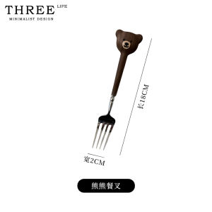 Tlife Half Spoon Fork Cute Bear Dinner Western Style Cake Black Walnut Wood Stainless Steel Main Course Dining Utensils
