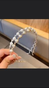 F4 Bando Mutiara Permata Bahan Logam Bandana Gelombang Alloy Pearl Diamond Metal Alloy Headband CB13