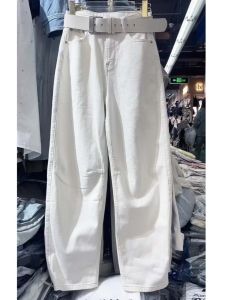 White Curved Knife Jeans Womens Loose Slim Banana Pants High Waist Nine Points Straight Leg Jeans Summer 2024 Fashion Trend