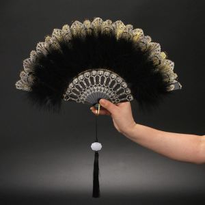 JOSEN LIGHTING | Vintage Feather Folding Fan for Dancing and Photo Props