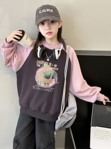 Girls Casual Hoodie Spring Autumn Seasonal Korean Style Base Layer Shirt for Medium And Large Children Versatile Cartoon Top