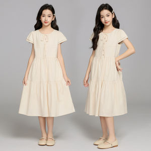 Fashionable Pure Cotton Princess Dress for Girls Mid-to-Big Children Korean Style Knitted A-Line Skirt Summer Season