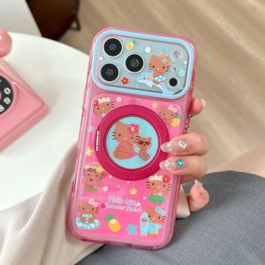 Sanrio | Flower Black Skin Hello Kitty Magnetic Stand Bracket Case For iphone 17 16 15 Pro Max 17 Pro For Magsafe Shockproof Phone Cover
