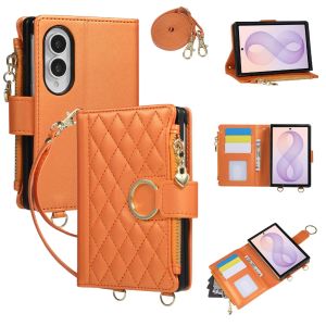 Ví Da Có Khóa Kéo May Chần Bông Kèm Dây Đeo Chéo Có Khe Đựng Thẻ Chống Sốc Dành Cho Samsung Galaxy Z Fold Tương Thích Với 8 Ultra 7 6 5 4 3 5G