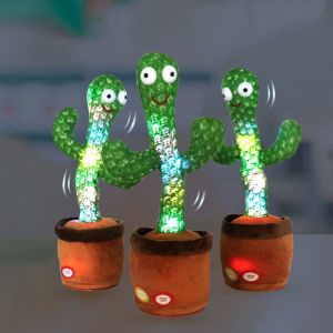 Tiktok Dancing Cactus Stuffed Toy with Light 130 Song Electronic Talking Recording Early Education Learning Toys Plush Toy for Kids Boy Girl Birthday Christmas Gift USB Rechargeable