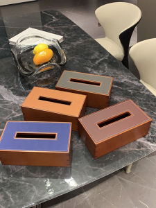 European Style Solid Wood Leather Tissue Box Living Room Coffee Table High End Gift Decorative Paper Towel Holder
