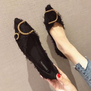 รองเท้าส้นแบนหัวแหลมสไตล์เกาหลีแฟชั่นฤดูใบไม้ผลิและฤดูใบไม้ร่วง รองเท้าแตะแบบลำลองสำหรับผู้หญิง รองเท้าลำลองแบบสวมสบาย