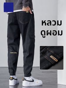 ROMON | กางเกงทำงานลำลองสำหรับผู้ชาย ทรงหลวม ทรงฮาราจูกุ สีดำ ทรงหลวม กางเกงขายาว ทรงลำลอง ฤดูใบไม้ผลิและฤดูใบไม้ร่วง