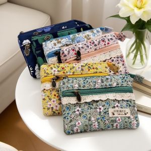 New Fashion Flower Multi-layer Cotton Fabric Coin Purse Women Card Wallet Small Change Bag Retro Canvas Female Hand Purses Pouch