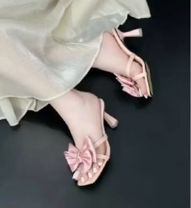 Guốc cao gót nữ quai nơgót nhọn cao 7cmsize chuẩn từ 34 đến 40 guốc nhẹêm chândễ mangphối chân váy dài nâng dáng