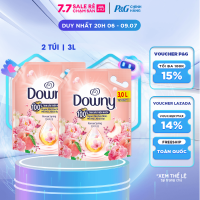 Combo 2 Nước Xả Vải DOWNY Hương Nước Hoa Cao Cấp & Trái Cây Xuân Hàn Quốc 100% Tinh Dầu Thiên Nhiên MỚI Korean Spring Túi 3L