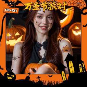 Halloween Cartoon Color Tattoo Sticker Pumpkin Bat Ghost Skull Waterproof Sticker Decoration Face Pasters Pattern Hand Back