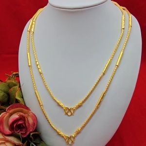 สร้อยคอลายสี่เสาแน่นคั่นปล้องตัดลาย ยาว 20 24 นิ้ว น้้ำหนักเทียบเท่า 1-2 บาท ชุบทอง ใส่แทนทองแท้ได้ ใส่ในชีวิตประจำวันได้ ใส่ได้ทุกโอกาส