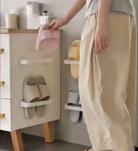 ชั้นวางรองเท้าแตะในห้องน้ำ ชั้นวางห้องน้ำแบบไม่มีหมัด ติดผนังที่เก็บรองเท้าในบ้าน 68339