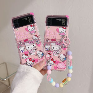 Cartoon HelloKitty Cat Flip Phone Case Full Cover Protection Samsung ZFlip7/6/5/4 Shockproof Cute Female Handheld Flip Cover