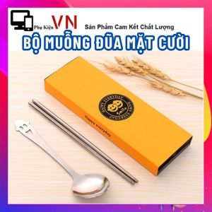 Bộ Muỗng Đũa Họa Tiết Mặt Cười Inox Không Gỉ Kèm Hộp - Bộ Thìa Đũa INOX Cá Nhân Ăn Trưa Văn Phòng Tiện Lợi