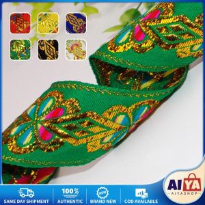 4.3cm Flowers Pattern Embroidered Jacquard Ribbons Woven Lace Trim for Garment Bag Curtain Sewing African Lace Fabric