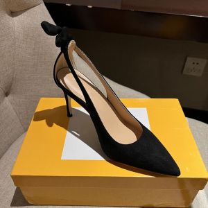 Elegant Rabbit High Heels Womens Shoes 2025 New Summer Thin Heel Black Pointed Toe Butterfly Knot Beautiful Sandals Fashionable Romana Style