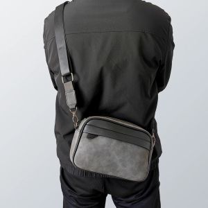 Mens Leather Crossbody Satchel Casual Shoulder Crossbody Bag Small Square Plaid Bags Classic Pattern Business Sling Bags Male