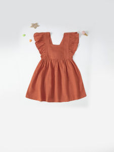 Cotton Linen Embroidered Dress for Baby Girl Ruffled Princess Dress Butterfly Bow Summer New 2024