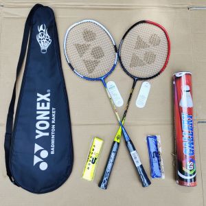 paket komplit raket bulutangkis senyawa tanpa sambungan 2 raket 2 grip 1 tas 1 slop kok isi 12 pcs raket badminton