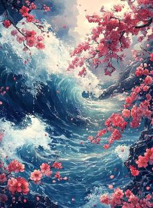 HUACAN Diamond Mosaic Sea Landscape Resin Square Drill Painting Plum Blossom Flower Wave Home Room Art Craft